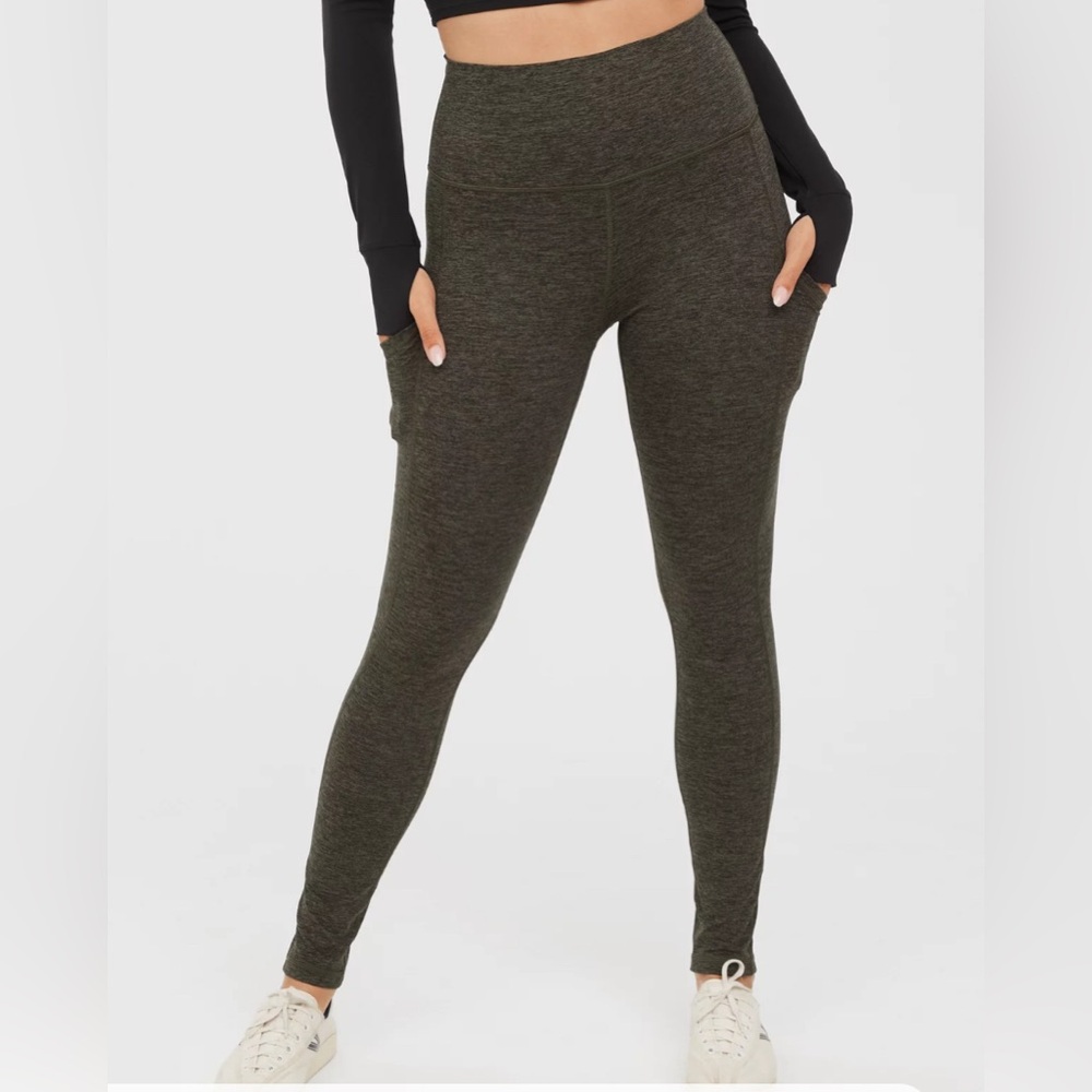 OFFLINE By Aerie The Hugger High Waisted Pocket Legging Olive Green - Small